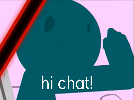 larry waving with text that says &quot;hi chat!&quot;